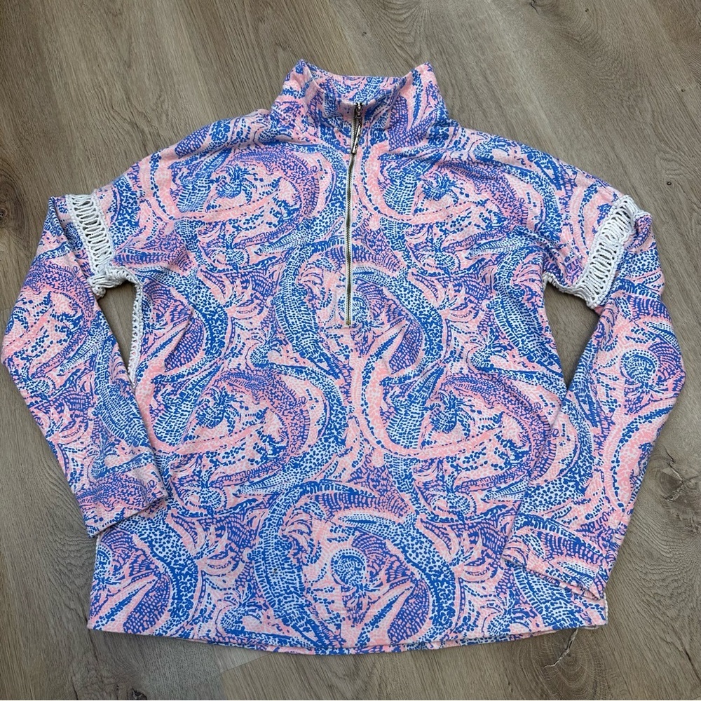 Lilly Pulitzer Pink and Blue Paisley Half-Zip Pullover